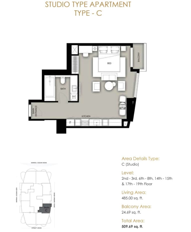 Marina Star Studio Apartment Type C Floor Plan