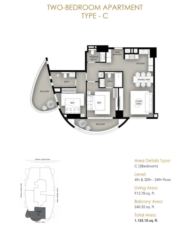 Marina Star 2 Bedroom Apartment Type C Floor Plan