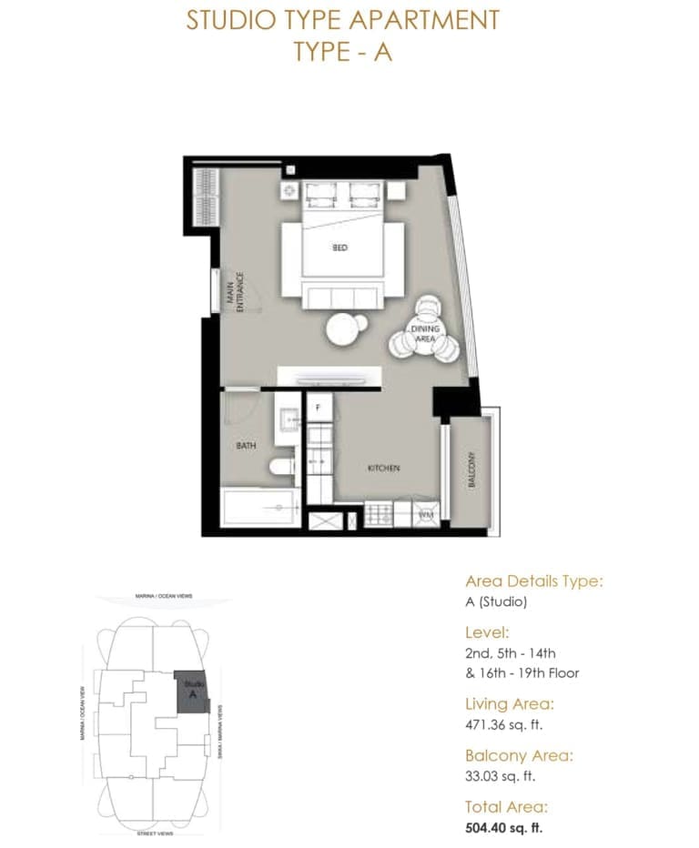 Marina Star Studio Apartment Type A Floor Plan