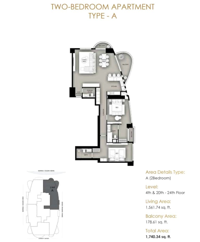 Marina Star 2 Bedroom Apartment Type A Floor Plan