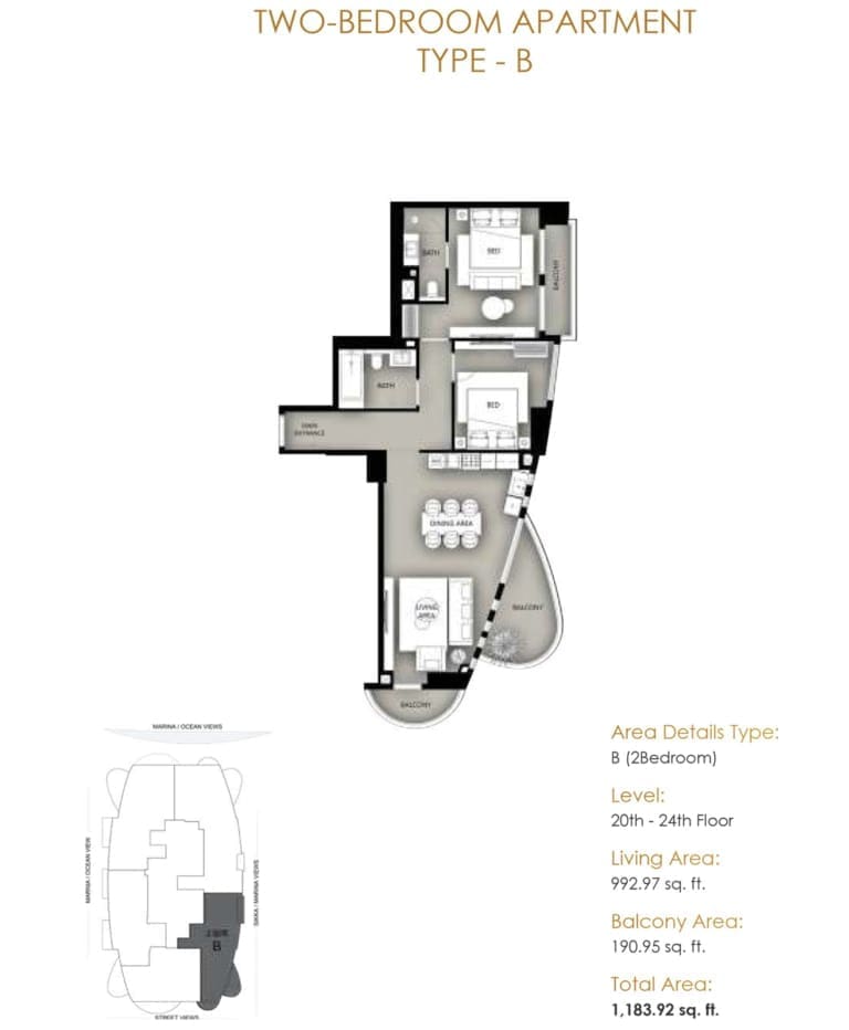 Marina Star 2 Bedroom Apartment Type B Floor Plan