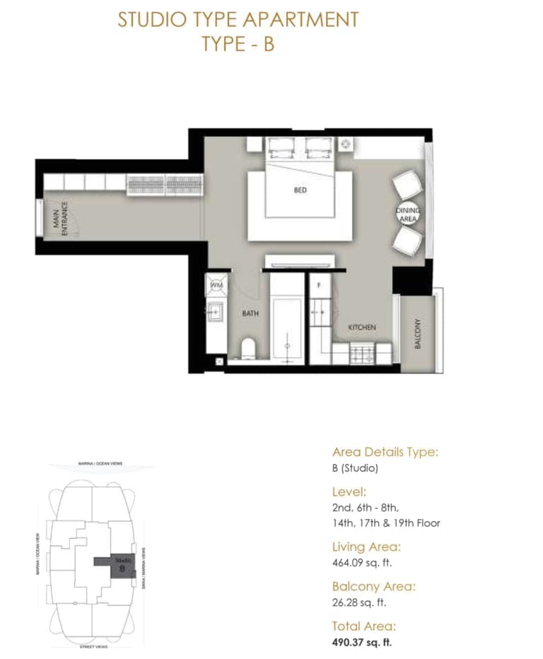 Marina Star Studio Apartment Type B Floor Plan