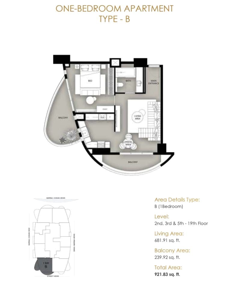 Marina Star 1 Bedroom Apartment Type B Floor Plan
