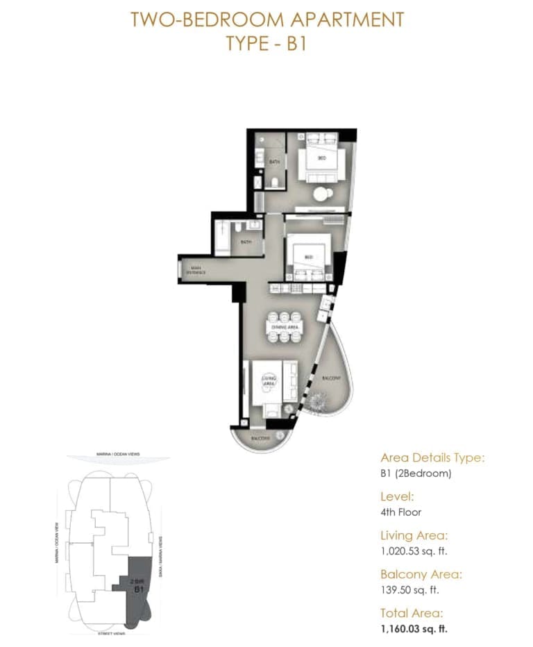 Marina Star 2 Bedroom Apartment Type B1 Floor Plan