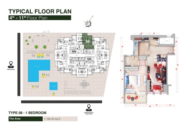 Regina Tower 1 Bedroom Apartment Type 08 Floor Plan