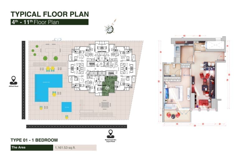 Regina Tower 1 Bedroom Apartment Type 01 Floor Plan