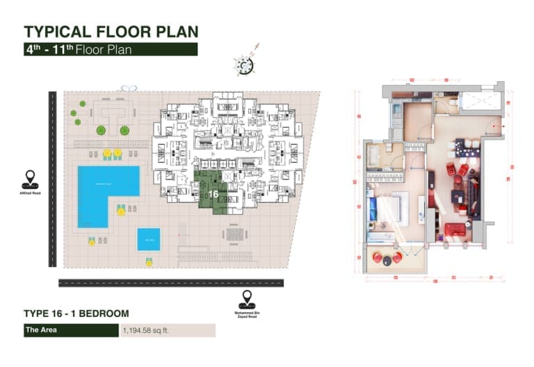 Regina Tower 1 Bedroom Apartment Type 16 Floor Plan