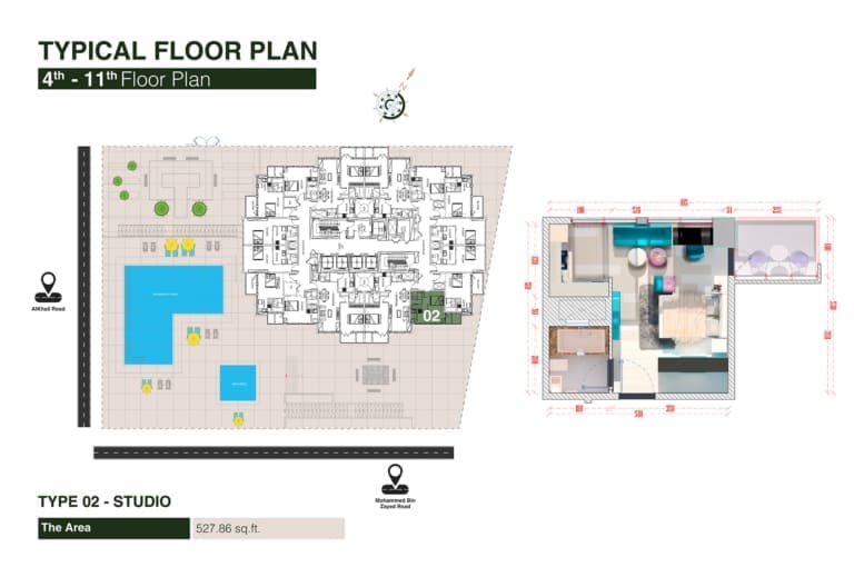 Regina Tower Studio Apartment Type 02 Floor Plan