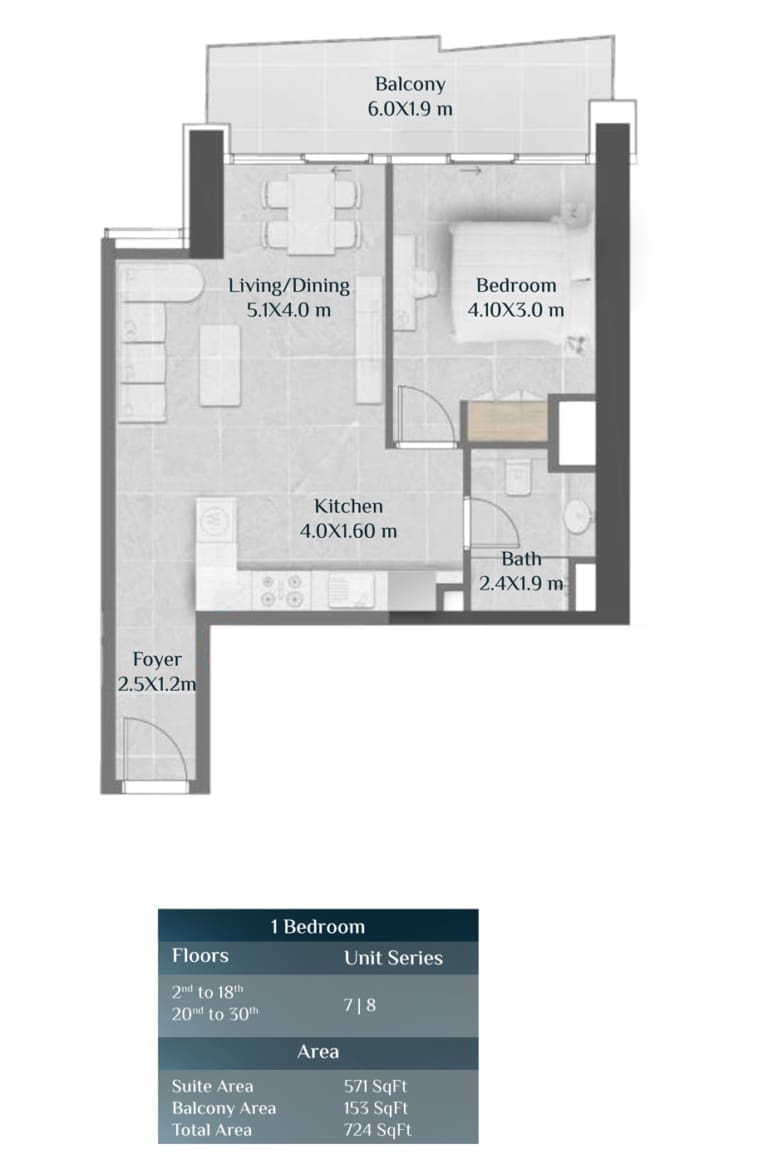 Skyhills Residence 1 Bedroom Apartment Floor Plan