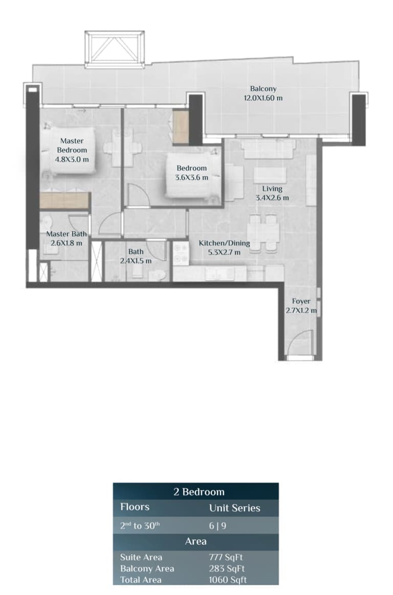Skyhills Residence Tower 2 Bedroom Apartment Floor Plan