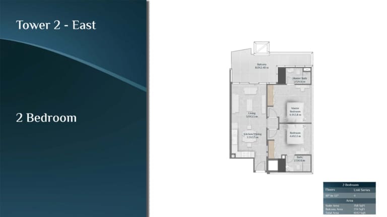 Skyhills Residence Tower 2 East 2 Bedroom Apartment Floor Plan