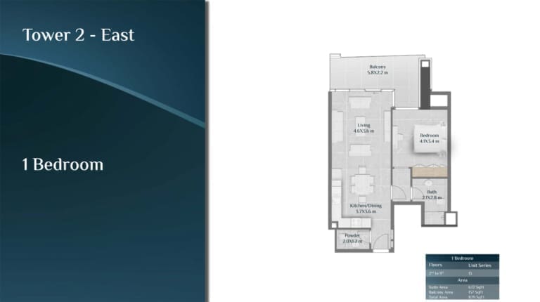 Skyhills Residence Tower 2 East 1 Bedroom Apartment 2 Floor Plan
