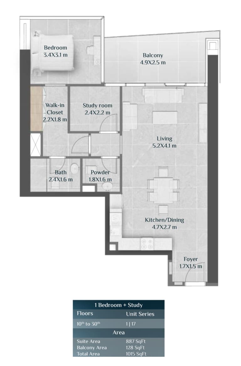 Skyhills Residence 1 Bedroom Plus Study Apartment Floor Plan