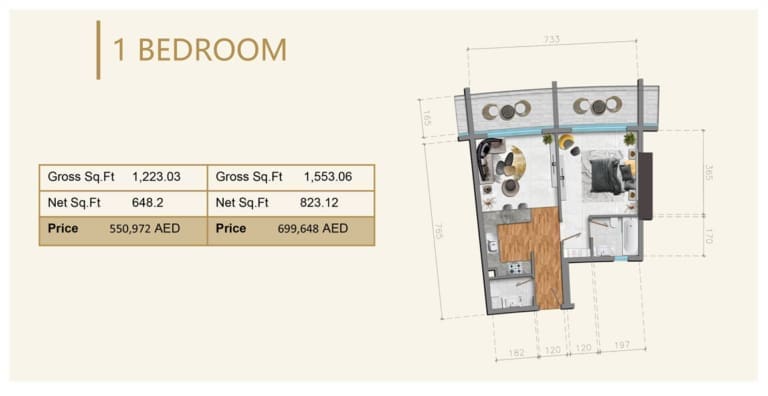 V Tower 1 Bedroom Apartment Floor Plan