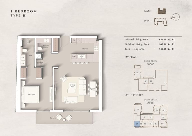 Art Bay 1 Bedroom Apartment Type B Floor Plan