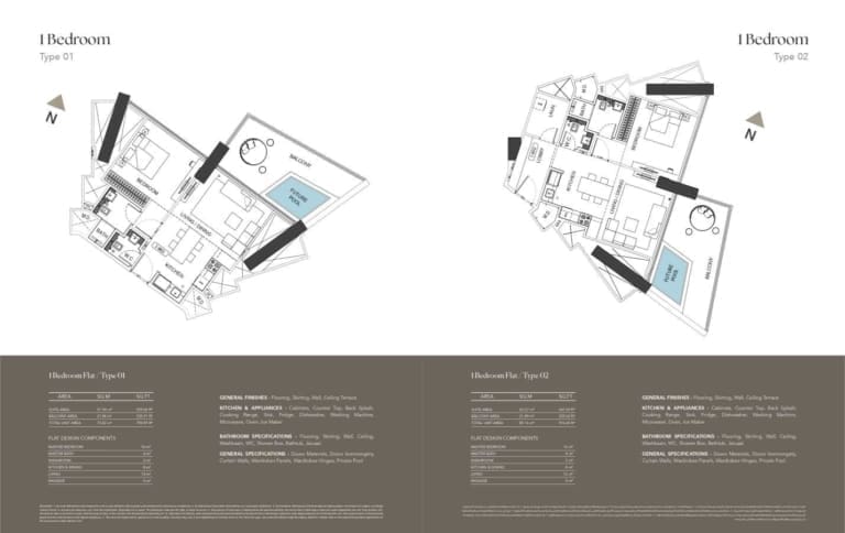 Binghatti Phantom 1 Bedroom Type 1 & 2 Floor Plan