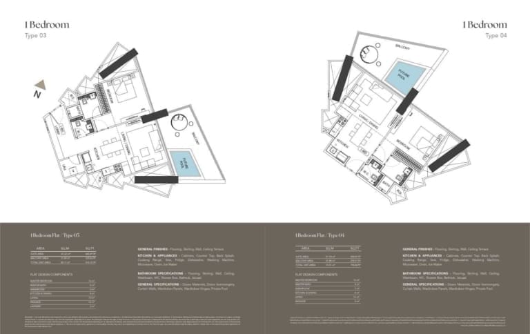 Binghatti Phantom 1 Bedroom Type 3 & 4 Floor Plan