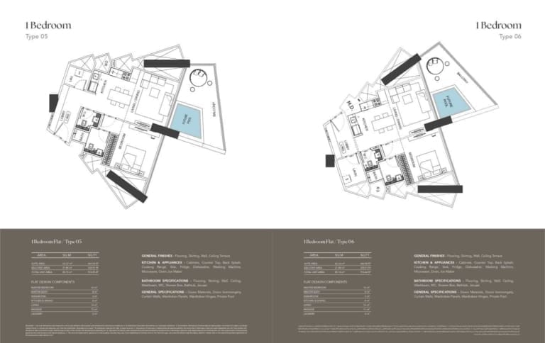 Binghatti Phantom 1 Bedroom Type 5 & 6 Floor Plan