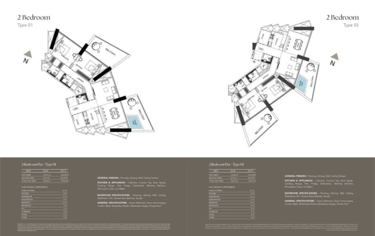 Binghatti Phantom 2 Bedroom Type 1 & 2 Floor Plan