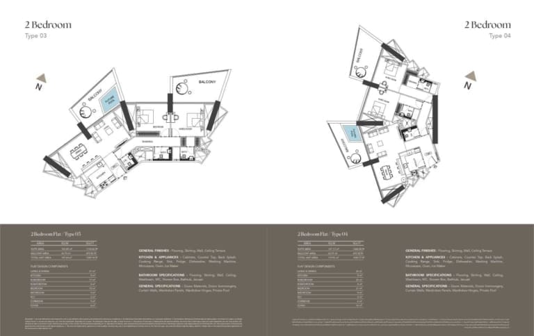 Binghatti Phantom 2 Bedroom Type 3 & 4 Floor Plan