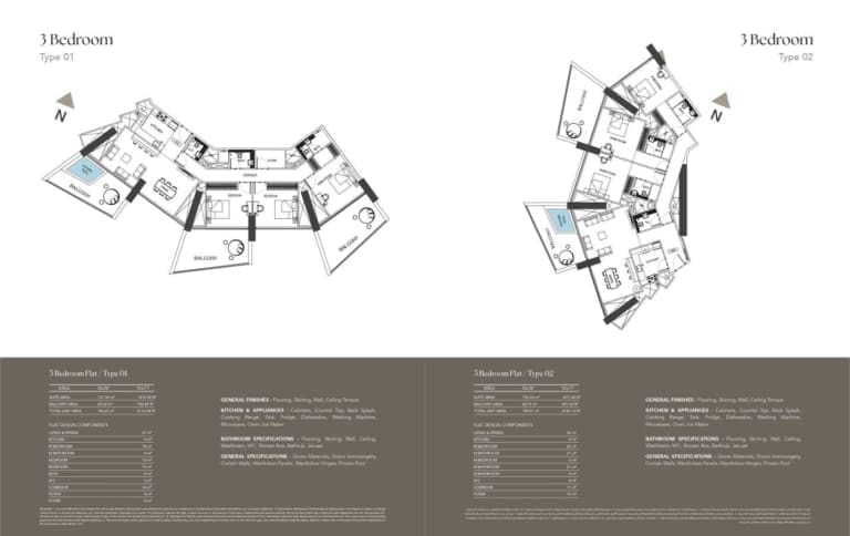 Binghatti Phantom 3 Bedroom Type 1 & 2 Floor Plan