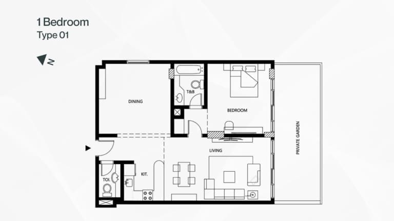 Binghatti Galaxy 1 Bedroom Apartment Type 1 Floor Plan