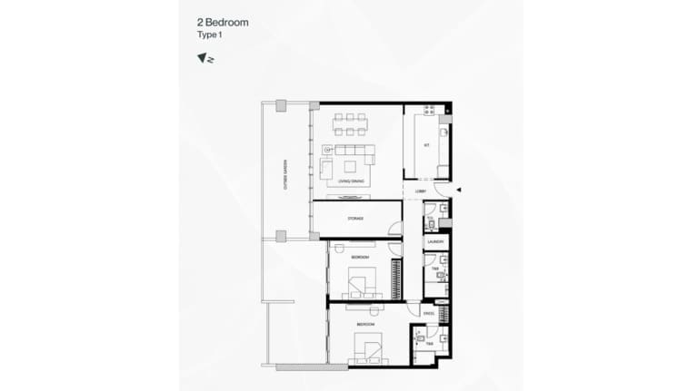 Binghatti Galaxy 2 Bedroom Apartment Type 1 Floor Plan