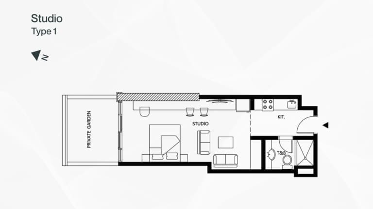 Binghatti Galaxy Studio Apartment Type 1 Floor Plan