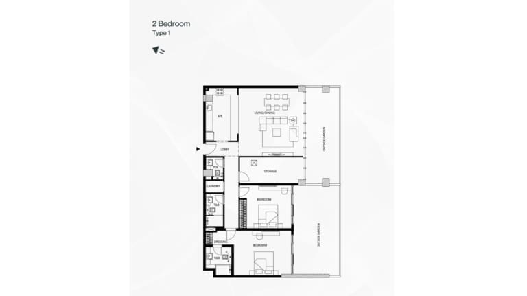 Binghatti Galaxy 2 Bedroom Apartment Type 1-1 Floor Plan