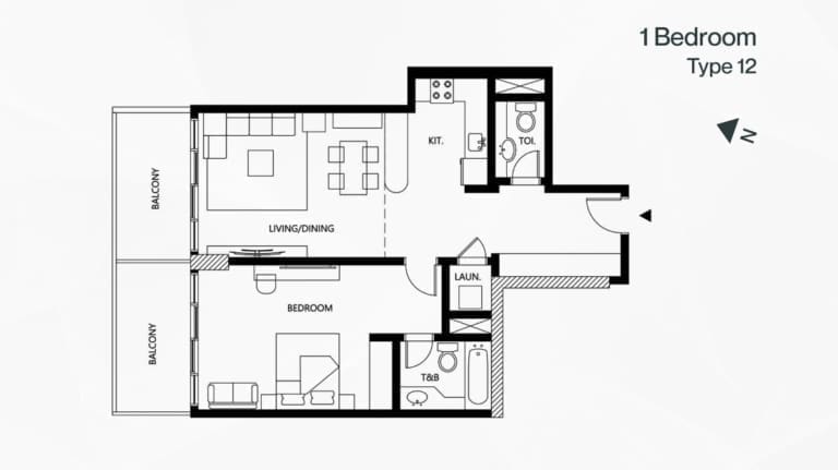 Binghatti Galaxy 1 Bedroom Apartment Type 12 Floor Plan