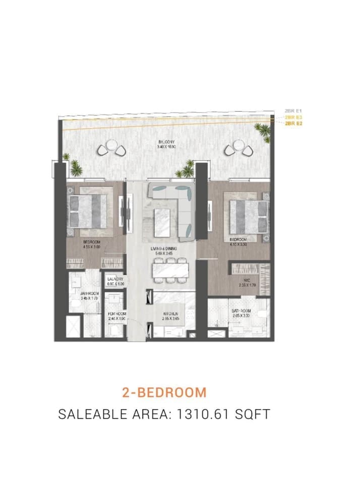 Damac Sapphire 2 Bedroom Apartment Floor Plan