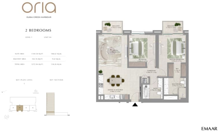 Oria by Emaar 2 Bedroom Apartment Level 1 Unit 04 Floor Plan