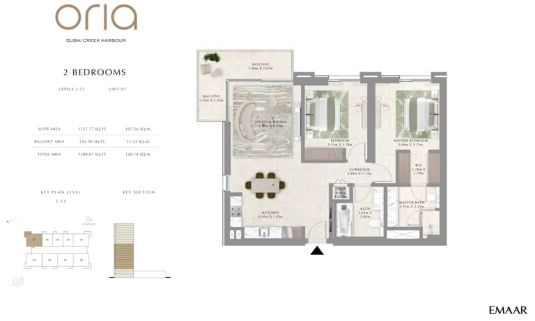 Oria by Emaar 2 Bedroom Apartment Level 2-12 Unit 7 Floor Plan