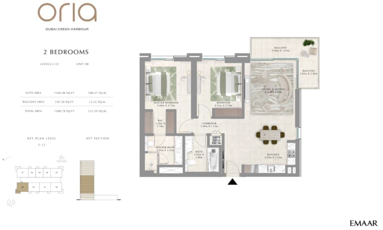 Oria by Emaar 2 Bedroom Apartment Level 2-12 Unit 8 Floor Plan