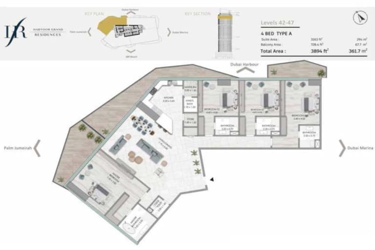 Habtoor Grand Residences 4 Bedroom Type A Floor Plan