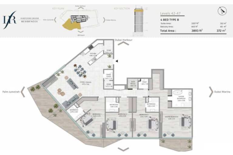 Habtoor Grand Residences 4 Bedroom Type B Floor Plan