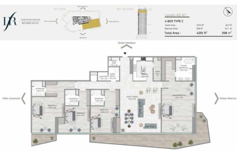 Habtoor Grand Residences 4 Bedroom Type C Floor Plan