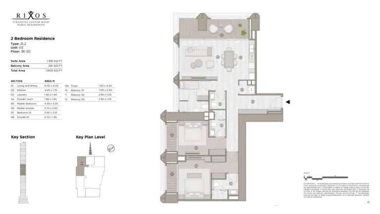Rixos 2 Bedroom Residence Type 2L2 Unit 03 Floor Plan