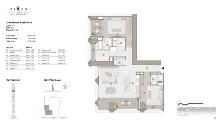 Rixos 2 Bedroom Residence Type 2L3 Unit 02 Floor Plan