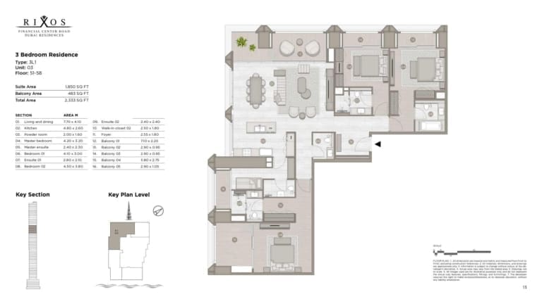 Rixos 3 Bedroom Residence Type 3L1 Unit 03 Floor Plan