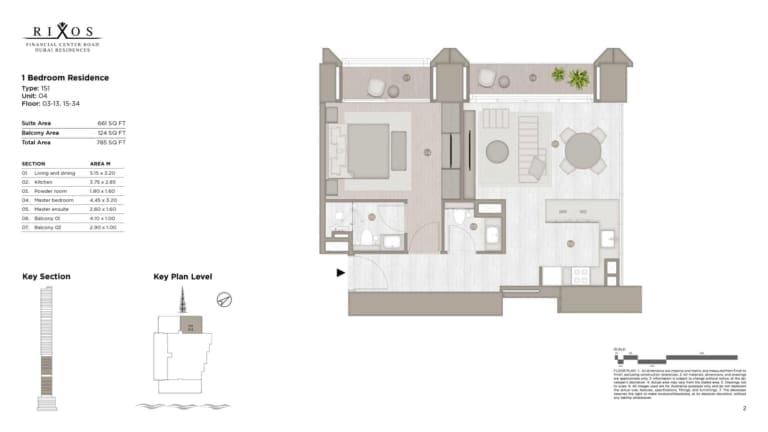 Rixos 1 Bedroom Residence Type 1S1 Unit 04 Floor Plan