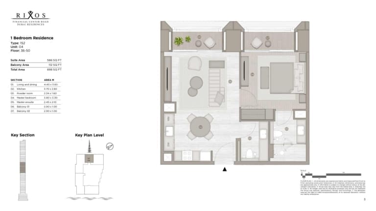 Rixos 1 Bedroom Residence Type 1S2 Unit 04 Floor Plan