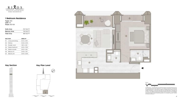 Rixos 1 Bedroom Residence Type 1S3 Unit 01 Floor Plan