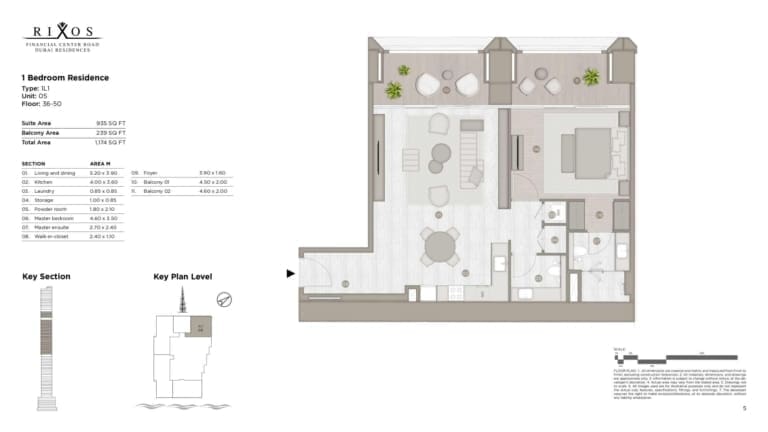 Rixos 1 Bedroom Residence Type IL1 Unit 05 Floor Plan