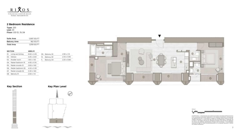 Rixos 2 Bedroom Residence Type 2S1 Unit 01 Floor Plan