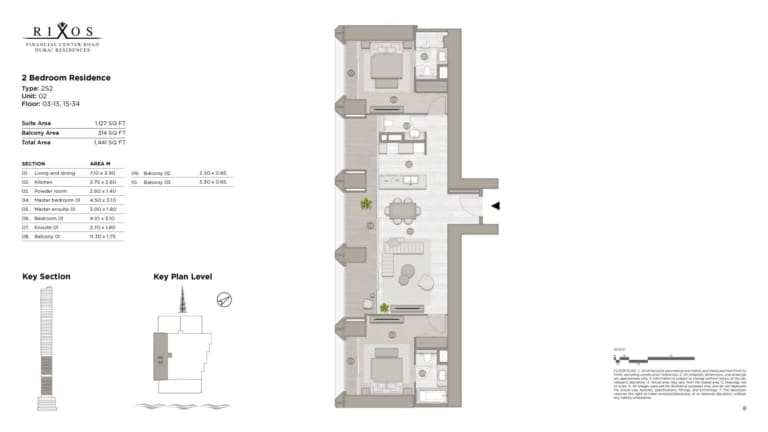 Rixos 2 Bedroom Residence Type 2S2 Unit 02 Floor Plan