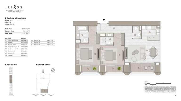 Rixos 2 Bedroom Residence Type 2S3 Unit 01 Floor Plan