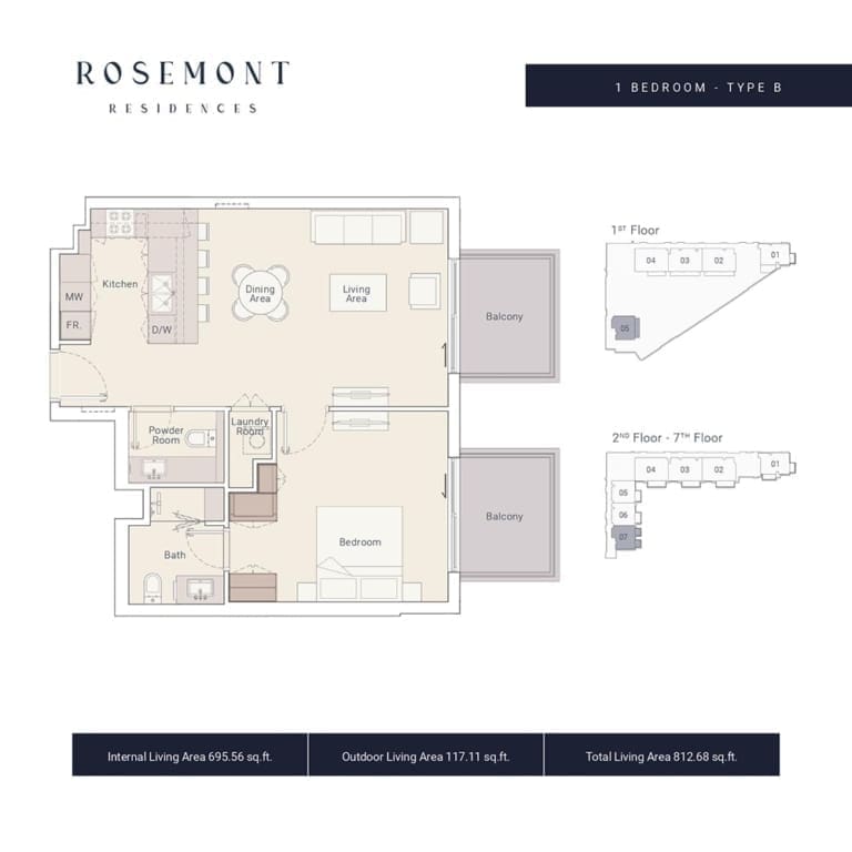 Rosemont Residence 1 Bedroom Apartment Type B Floor Plan