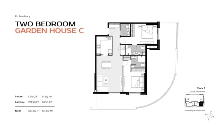 FH Residency 2 Bedroom Garden House Type C Floor Plan