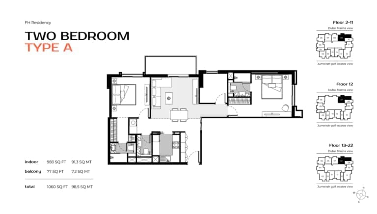 FH Residency 2 Bedroom Type A Floor Plan